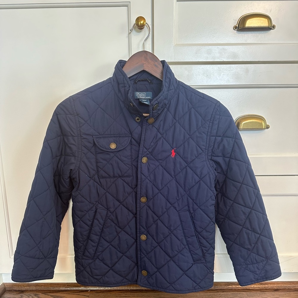 Boys navy quilted button up jacket